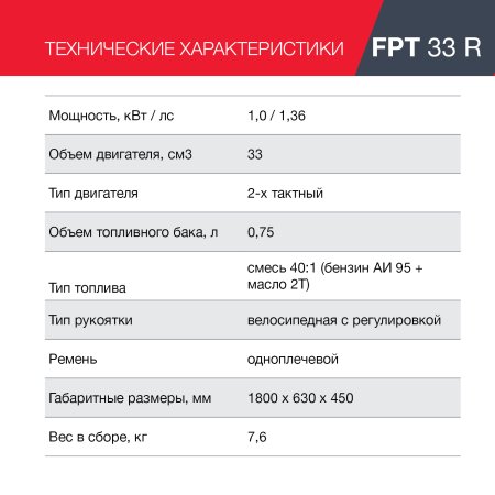 Бензиновый триммер FUBAG FPT 33R + Триммерная леска сечение витой квадрат L 130 м * 2,4 мм в ПОДАРОК в Йошкар-Оле фото