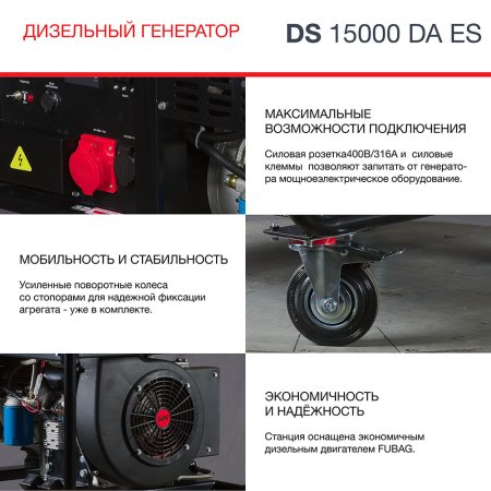 Дизельный генератор (трехфазный) FUBAG DS 15000 DA ES с электростартером и коннектором автоматики в Йошкар-Оле фото